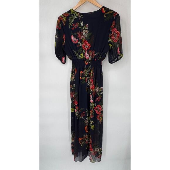 EnFocus Studio Boho Maxi Dress Womens 6 Navy Blue Chiffon Floral Print Polyester - Picture 9 of 9